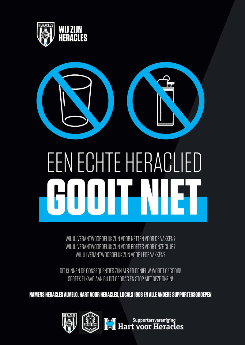 Poster Een echte Heraclied gooit niet, namens Heracles Almelo, Hart voor Heracles en LOCALS1903